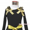 Black Tank Top Gold Sequins Ruffles Sparkle Gold Bow TB1075